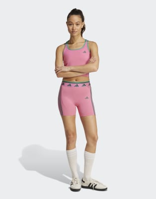 adidas performance - Hyperglam - Kurze Leggings in knalligem Pink Fusion/College-Grün, 5 Zoll Schrittlänge-Rosa