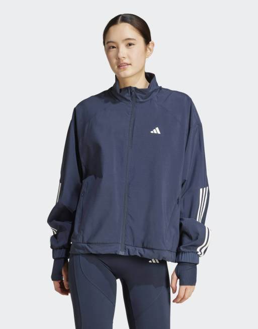 adidas Performance - Hyperglam - Oversized vindjakke i mørkeblå/hvid/sort