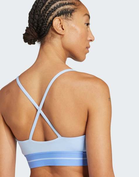 adidas performance Hyperglam rib bralette in glow blue / blue fusion - view 1
