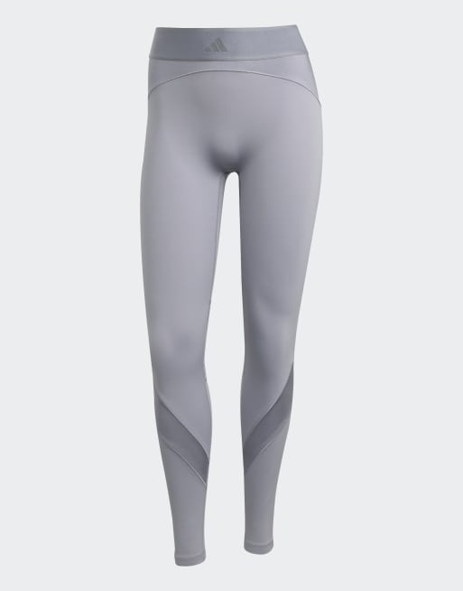 adidas performance Hyperglam shine full-length leggings in halo silver / grey