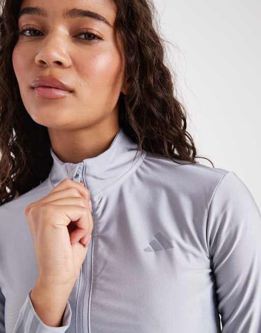 adidas performance Hyperglam shine full-zip cover-up in silver and grey, 3 of 4