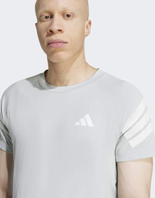 adidas Performance – Icon – T-shirt z 3 paskami w kolorze srebrnoszarym i białym