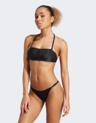 adidas Performance - Iconisea - Geripptes, trägerloses Bikinioberteil in Schwarz mit Wattierung