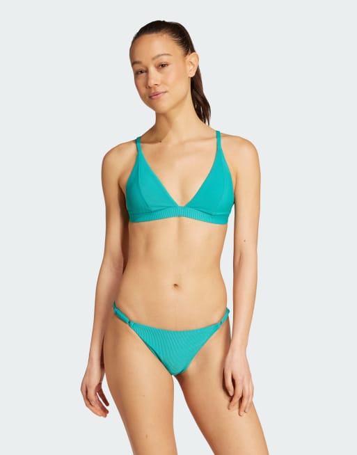 adidas Performance – Iconisea – Grönblå, ribbad, vadderad bikiniöverdel i trekantsmodell