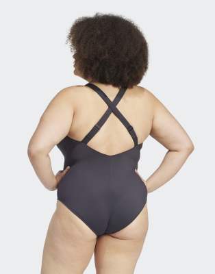 adidas Performance - Iconisea - Hochwertiger, wattierter Plus-Size-Badeanzug in Schwarz und Weiß mit X-Rückenausschnitt