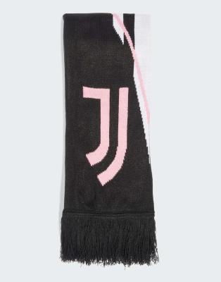adidas performance Juventus home scarf in black / white / bliss pink