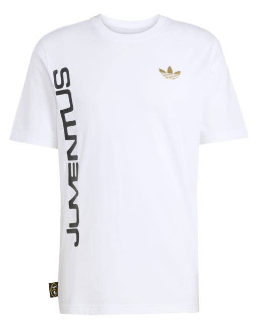 adidas Performance – Juventus – Vit/mörkguldig t-shirt med fotbollstryck, 4 av 4
