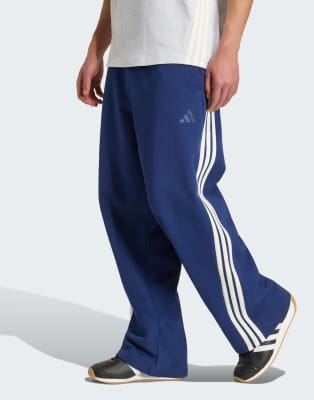 Adidas Uomo Blu Kit 3-Stripes Wide Joggers - Pantaloni - Taglia L - Jersey Di Cotone - Immagine 3