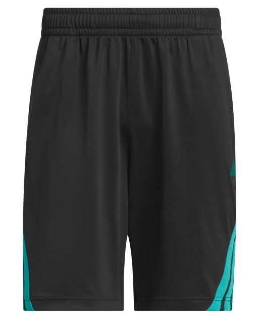 adidas performance Legends 3-stripes basketball shorts in black / pure teal