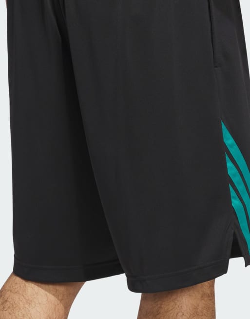 adidas performance Legends 3-stripes basketball shorts in black / pure teal, 3 of 4