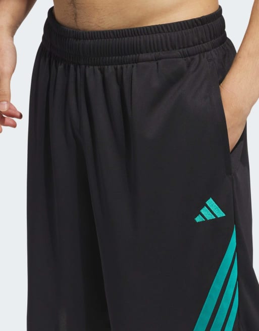 adidas performance – Legends – Czarno-turkusowe szorty koszykarskie z 3 paskami, 2 z 4