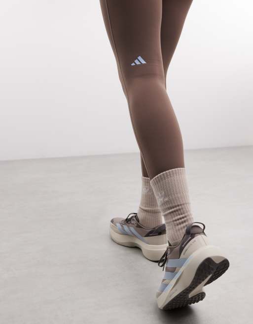 adidas Performance leggings crossover in vita a tre strisce Studios marroni, 3 di 5