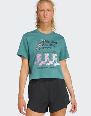 adidas Performance - Lesmills - T-Shirt in verwaschenem Petrol mit Movers-Aufdruck-Blau