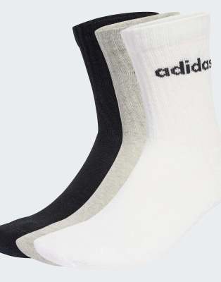 adidas performance Linear crew socks cushioned socks 6 pair pack in medium grey heather / white /