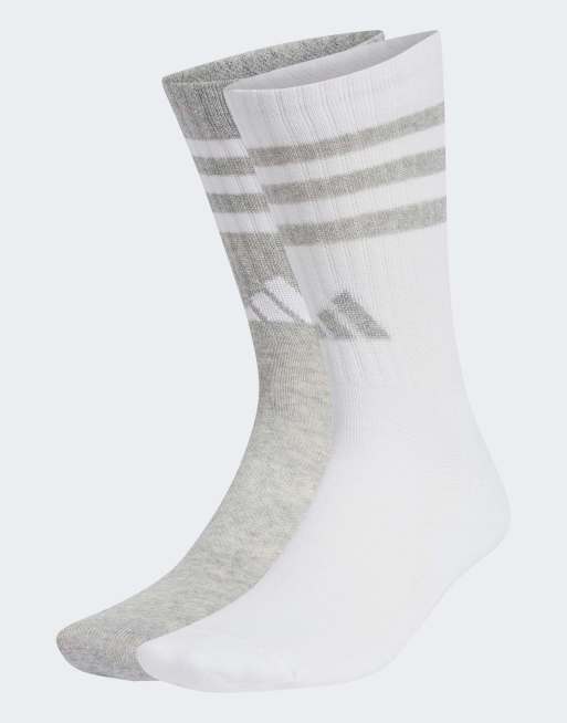 adidas Performance - Lot de 2 paires de chaussettes de sport rembourrées à logo 3 bandes - Blanc/gris