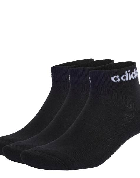 adidas Performance - Lot de 3 paires de chaussettes basses rembourrées avec logo linéaire - Noir et blanc - view 1
