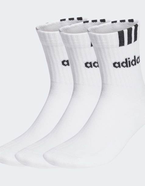 adidas Performance - Lot de 3 paires de chaussettes rembourrées avec logo 3 bandes et inscription linéaire - Blanc/noir - view 1