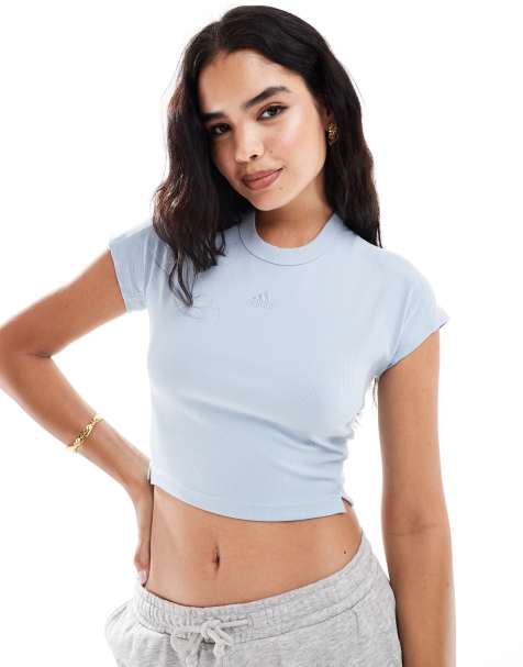 adidas Performance lounge ribbed crop t-shirt in blue - view 1