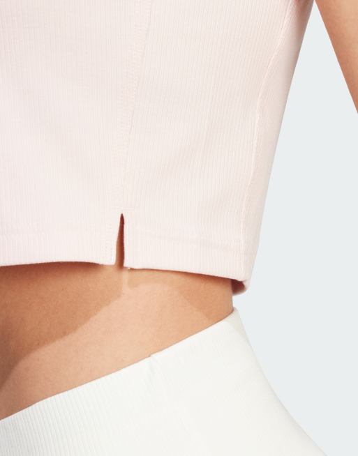 adidas Performance lounge ribbed crop t-shirt in pink, 3 of 4