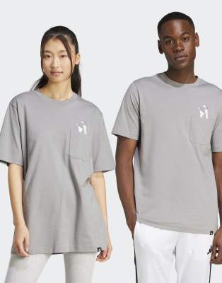 adidas performance Lounge slides graphic pocket tee in charcoal solid grey