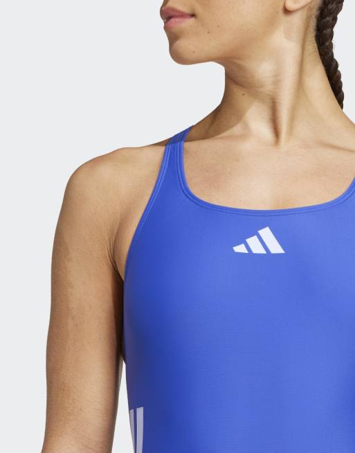adidas Performance - Maillot 1 pièce à 3 bandes - Bleu semi-lucide et violet, 3 de 4