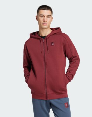 adidas Performance Manchester United Seasonal Full-Zip Hoodie in burgundy-Red