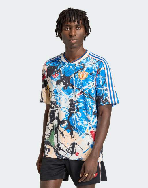 adidas Performance – Manchester United – Trikot in Steinbeige-Bunt mit Rosenmuster