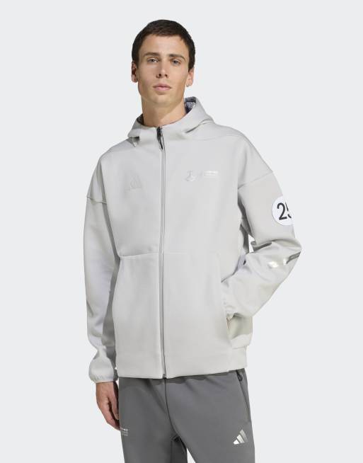 adidas Performance – Mercedes-AMG Petronas Formel 1 Team Silver Arrows – Oberteil in Grey Two mit durchgehendem Reißverschluss und Kapuze