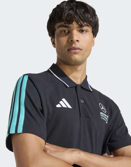 adidas performance Mercedes - amg petronas formula 1 team dna polo shirt in black / semi mint rush, 3 of 4