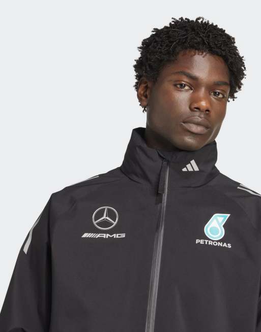 adidas performance Mercedes - amg petronas formula one team mechanics rain jacket in black / reflective silver, 4 of 5