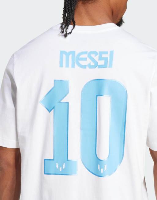 adidas performance Messi name and number graphic tee in white, 3 of 4