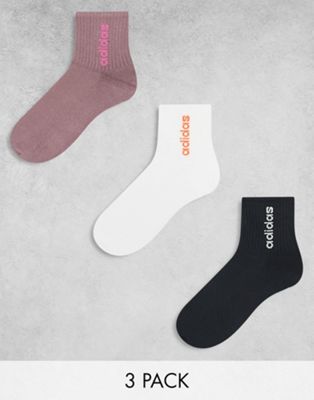 Adidas performance mid 3 pack socks in black, white and purple - ASOS Price Checker