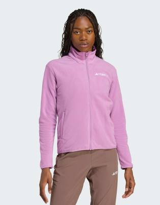 adidas Performance - Multi Essentials - Fleece-Jacke in Preloved-Lila mit durchgehendem Reißverschluss