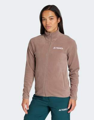 adidas Performance - Multi Essentials - Fleece-Jacke in Trace Brown mit durchgehendem Reißverschluss