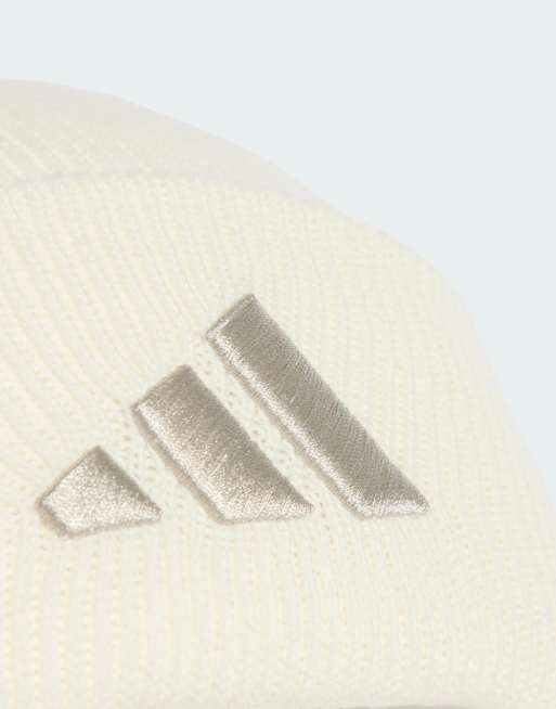 adidas performance New logo beanie cuff in cream white / beige, 3 of 3
