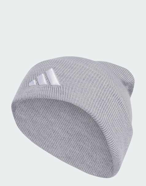 adidas performance New logo beanie cuff in light grey heather / white - view 1
