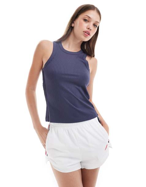 adidas Performance – Niebieski prążkowany top bez rękawów z 3 paskami - view 1
