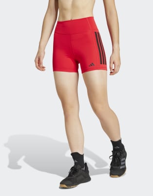 adidas Performance - Optime - 1/4-lange Leggings in Pure Ruby mit 3 Streifen-Rot