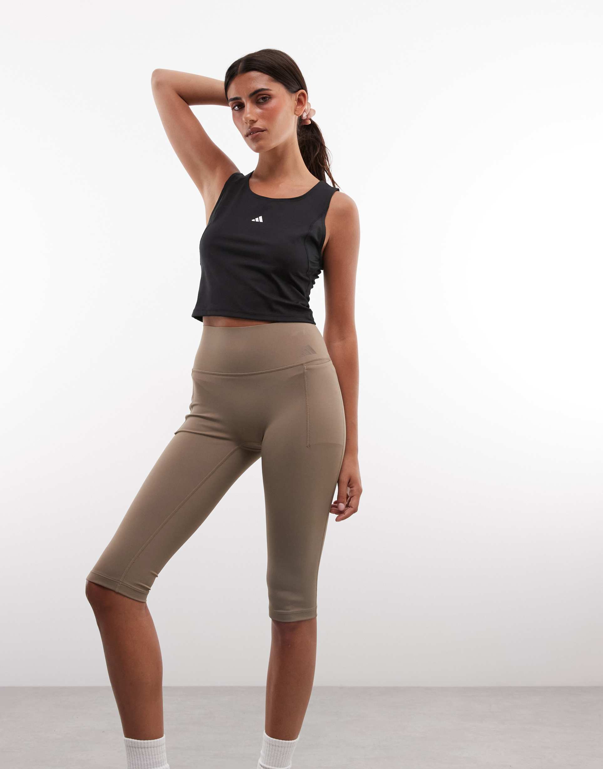 adidas performance optime capri leggings in khaki