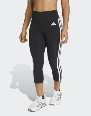 adidas Performance - Optime Essentials - 3/4-Sport-Leggings in Schwarz / Weiß mit den drei Streifen