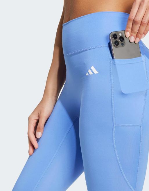 adidas Performance – Optime Essentials – Blå leggings utan hög söm framtill med 7/8-långa ben, 3 av 5