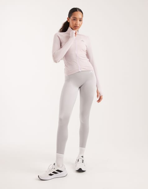 adidas performance – Optime Essentials – Grå, glansiga, ankellånga träningsleggings - view 1