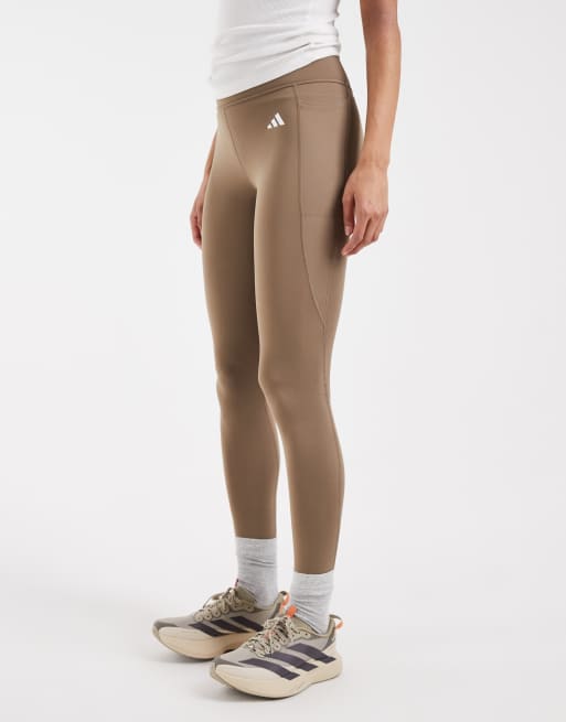 adidas performance - Optimé Essentials - Leggings lunghi kaki six con tasca nascosta, 3 di 5