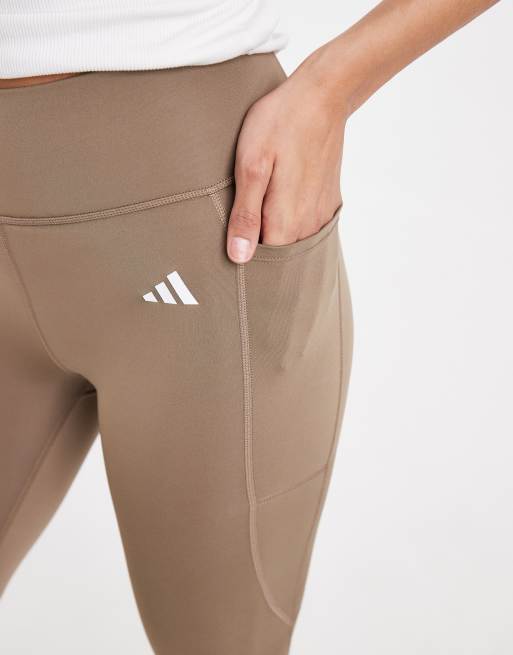adidas performance - Optimé Essentials - Leggings lunghi kaki six con tasca nascosta, 4 di 5