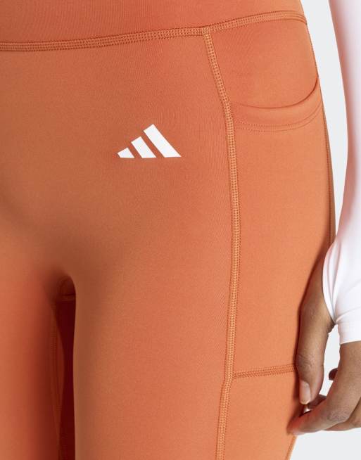 adidas performance Optimé essentials no front rise seam 7/8 leggings in fox orange, 2 of 5