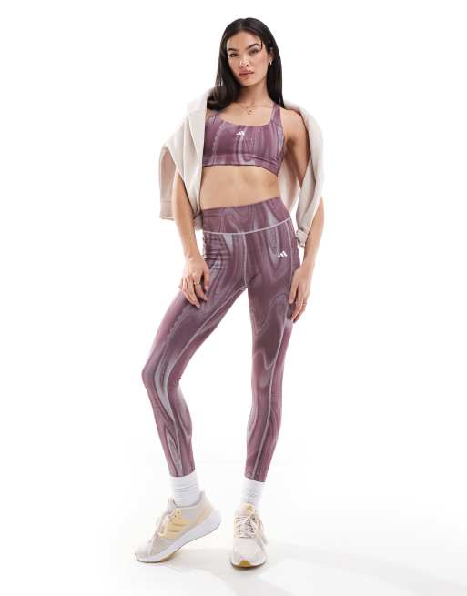adidas performance – Optime – Fioletowe długie legginsy we wzór