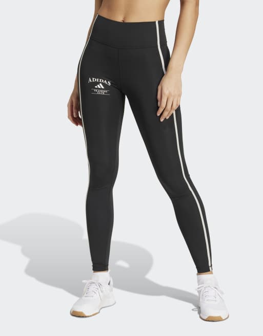 adidas performance - Optime - Heritage - Lange legging in zwart / kalkwit