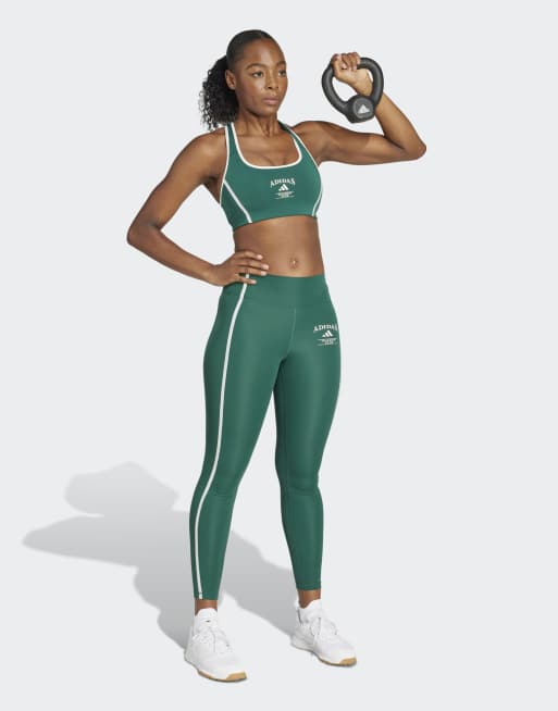 adidas performance - Optime - Lange legging in groen en wit, 3 van 5