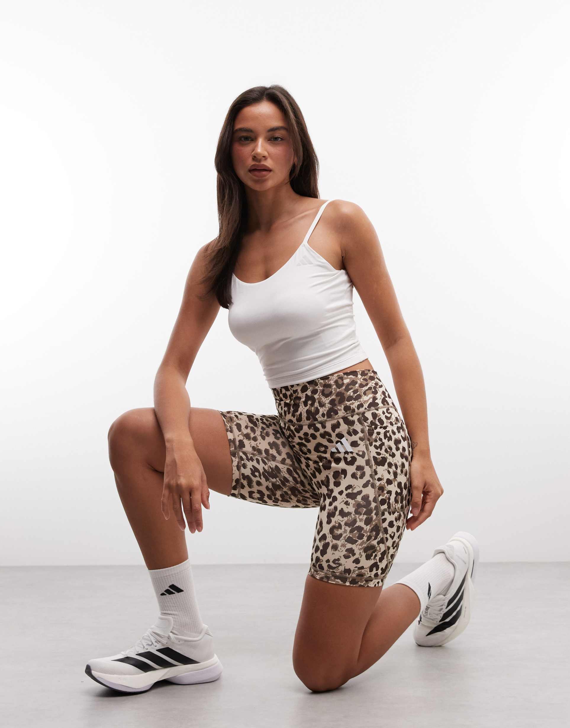 adidas performance optime legging shorts in leopard print