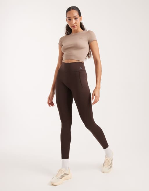 adidas Performance – Optime – Pełnej długości kawowe legginsy sportowe, 5 z 5